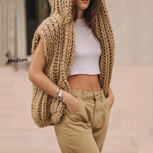 Loose Knitted Thickened Women's Cardigan Sleeveless Sweater Coat