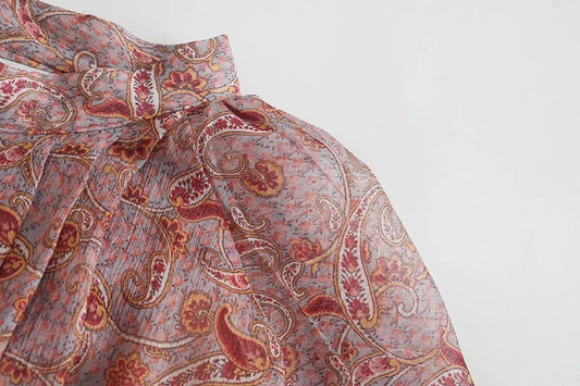 Women's Long Sleeve Printed Puff Sleeve Shirt European American Blouse