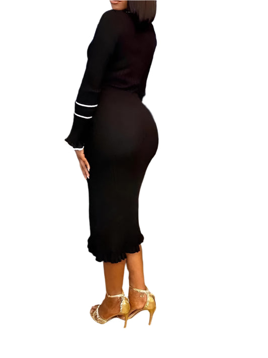 Women Long Sleeve Knitted Bodycon Midi Dress Evening Sexy Party Club Dress
