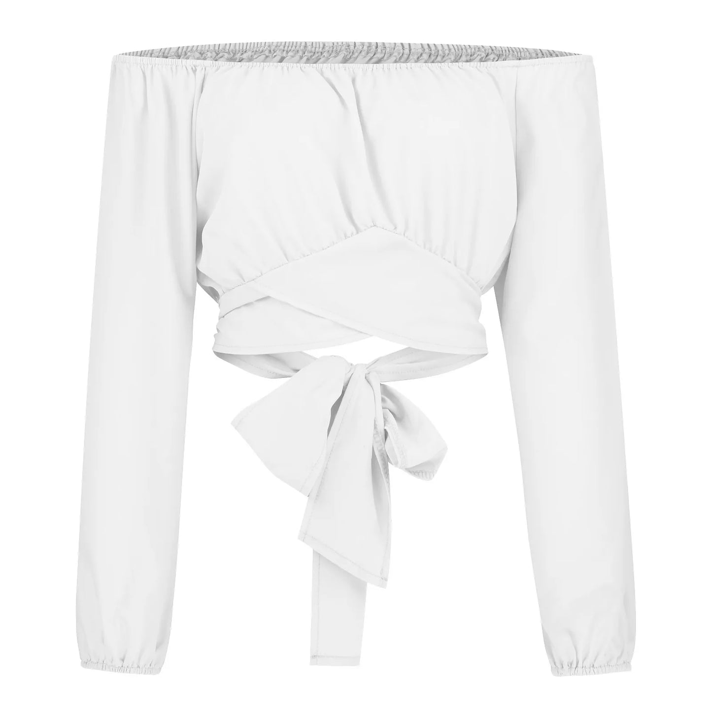 Women Sexy Off Shoulder Print Blouses Chic and Elegant Lantern Long Sleeve Cropped Top