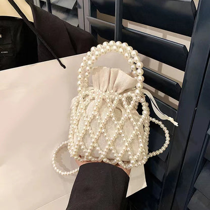 Luxury Pearl Women Bucket Tote Bag Woven Pearl Crossbody Bags for Women Small Wallet