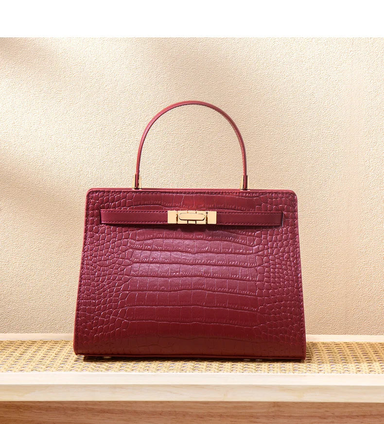 Genuine Leather Women's Bag, Red Mother's Shoulder Bag