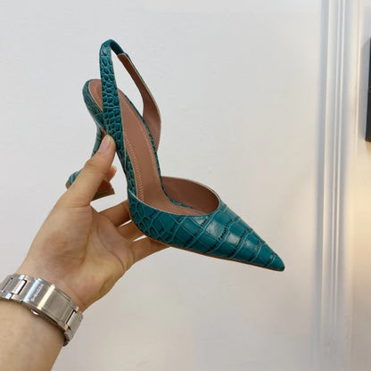 Wineglass with Crocodile Leather Pointed High Heel Shallow Mouth European Beauty Sandals