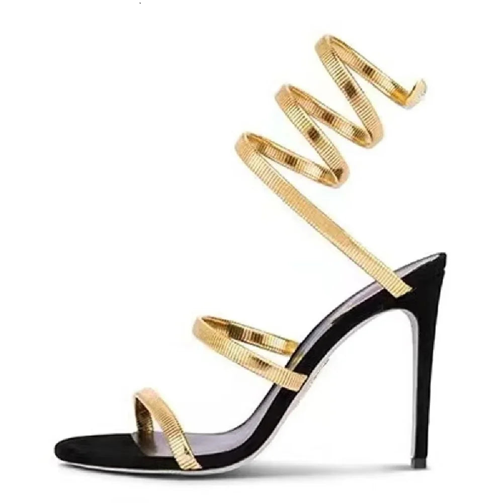 Ankle Strap Open Toe Narrow Band Women Sandals Thin High Heels Stripper Sexy Shoes