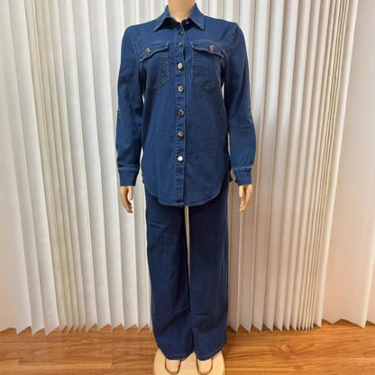 2 Pieces Set Sexy Spring Autumn Women  Denim Set Long Sleeve Denim Tops And Jeans Suit Matching Sets
