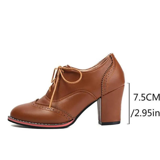 Pump Round Toe Chunky Heels 7.5cm Lace Up Plus Size 45 46 47 48 Office Shoes