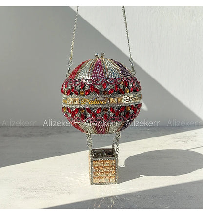 Balloon Shaped Crystal Evening Bags Women Luxury Classy Unique Clutch Purse