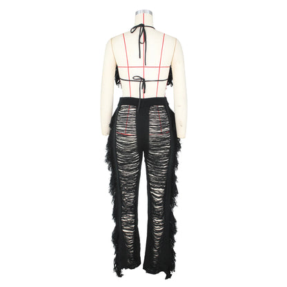 Tassel Knitted Pants Two Piece Set Resort Outfit Vacation Outfit Beach Cover Up