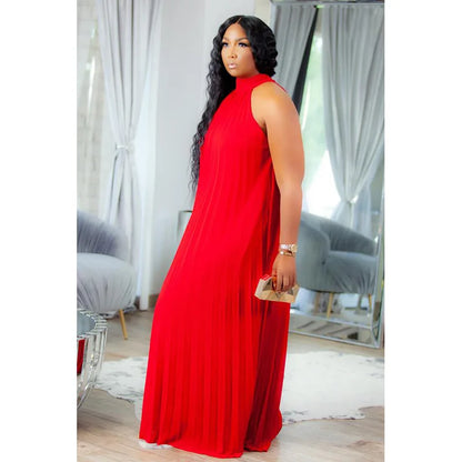 Plus Size Women Maxi Dress sleeveless Halter Hollow Out Maxi Dress