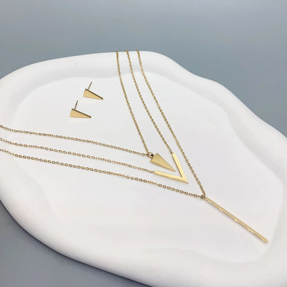 3 Piece Women's Stainless Steel V-shaped Geometric Pendant Multi-Layered Necklace