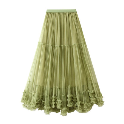 Skirts For Women Ladies A Line Layered Tulle Elastic Waist Midi Length High Waist Solid Mesh Skirt