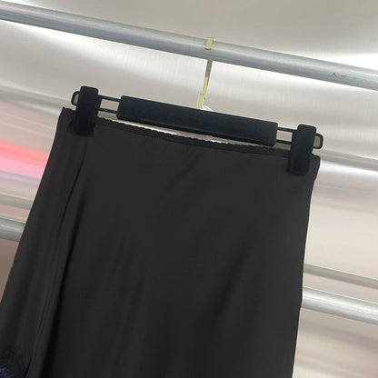 Sexy Asymmetrical Long Skirts Lace Hem Satin Skirt for Women
