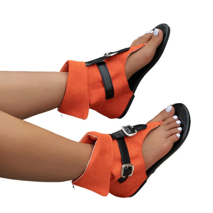 Flat Sandals Rear Zipper Beach Shoes Summer Stylish Comfortable Solid Color Non-slip Flat Sandals