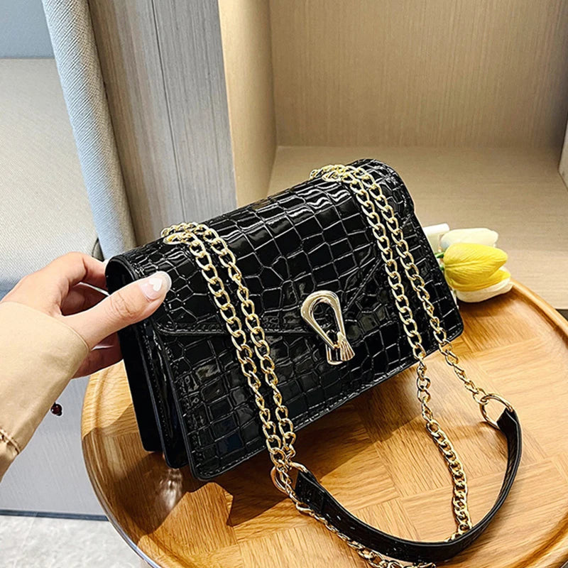 Crocodile Pattern Shoulder Bags For Women Chains Square Bag Crossbody Handbag