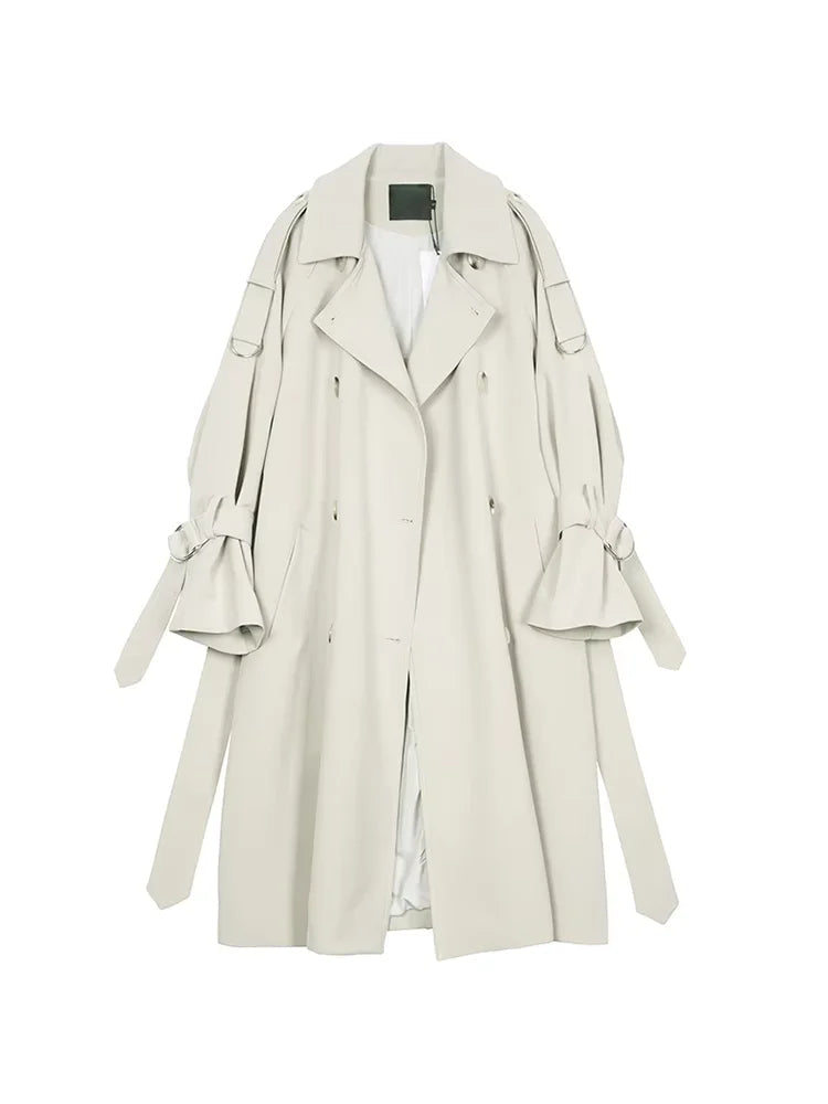 Autumn Long Soft Flowy Trench Coat for Women Sashes Sleeve Double Breasted Korean Fashion