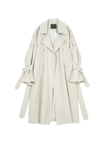 Autumn Long Soft Flowy Trench Coat for Women Sashes Sleeve Double Breasted Korean Fashion