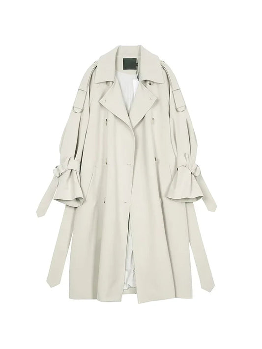 Autumn Long Soft Flowy Trench Coat for Women Sashes Sleeve Double Breasted Korean Fashion