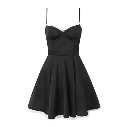 Summer Women Sexy Elegant Sling A-line Mini Dress Birthday Party Satin Dress