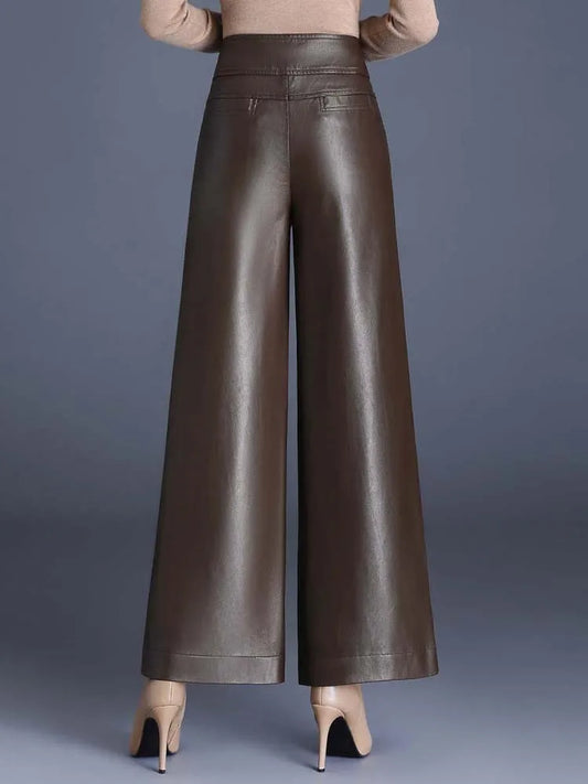 High Quality Women PU Leather Wide Leg Pants