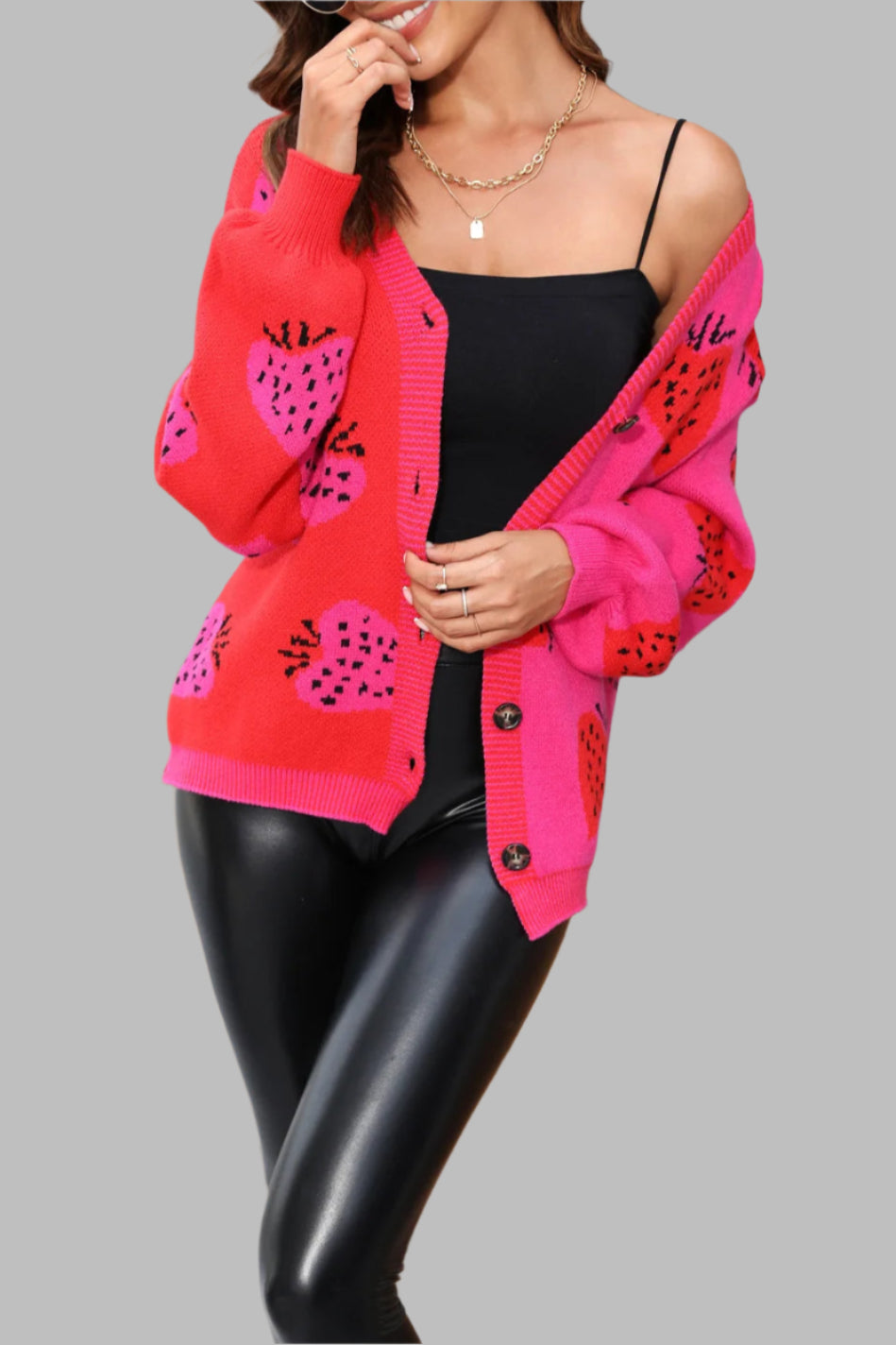 Cross border Sweater V-neck Button Cardigan Strawberry Coat Sweater Female