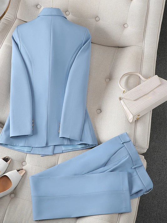 High Quality Office Ladies Pant Suit Solid Color Women Business Blazer And Trouser Set