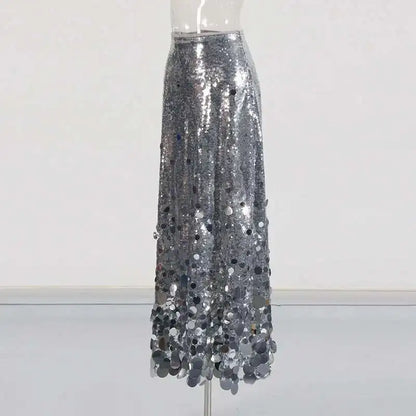 Solid Patchwork Sequins Chic Skirts For Women High Waist Zipper A Line Skirts