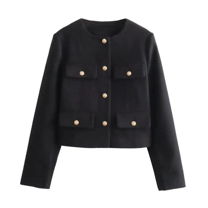 Cropped Tweed Jacket Woman Coat Button Long Sleeve Elegant Jackets For Women Short Coats Outwears