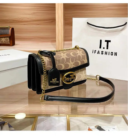 contrasting color women's bag, high-end carriage crossbody bag, portable box bag