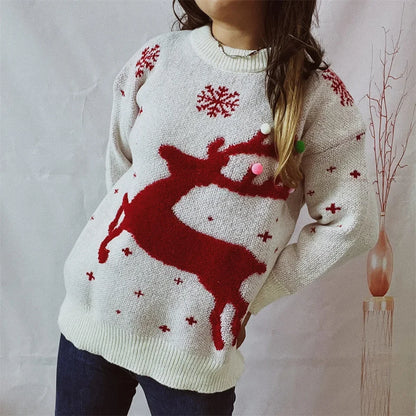 Jacquard Ball Christmas Sweater Pullover Round Neck Sweater