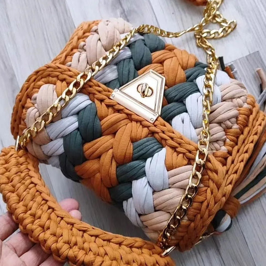 Women's Bag Hot Selling Shoulder Bag Handmade Crochet Bag Contrast Woven Bag