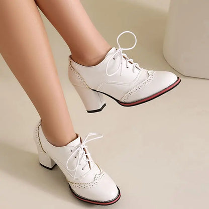 Pump Round Toe Chunky Heels 7.5cm Lace Up Plus Size 45 46 47 48 Office Shoes