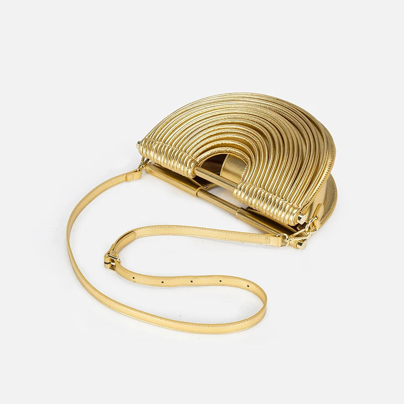 Gold Luxury Designer Brand Handwoven Noodle Bags Half Round Silver Evening Clutch