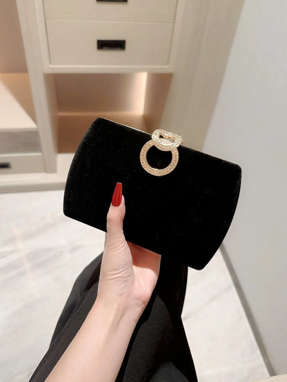 Velvet Box Dinner Bag Sparkly Rhinestone Decoration Banquet Bag Clutch Evening Bag Dress Purse