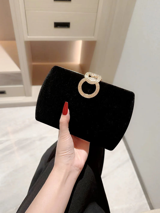 Velvet Box Dinner Bag Sparkly Rhinestone Decoration Banquet Bag Clutch Evening Bag Dress Purse