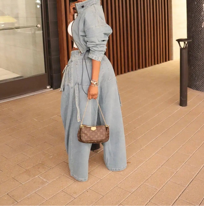 Denim Two Piece Sets Women Pant Set Y2k Streetwear Coats Jeans Elegant Matching Sets