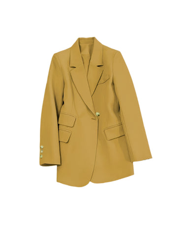 Women's Long Sleeve Office Blazer One Button Versatile Coats Casual Loose Blazers