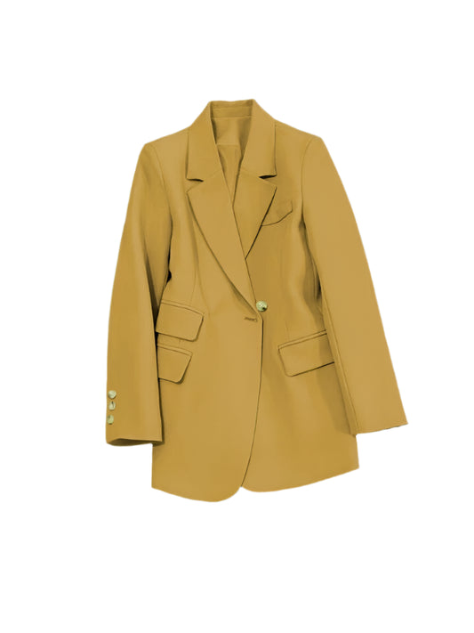 Women's Long Sleeve Office Blazer One Button Versatile Coats Casual Loose Blazers