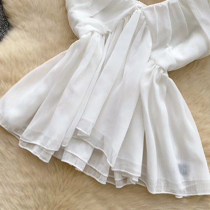 Chiffon Tops Straps Deep V Backless Top Ruffles Short Tank Top Vacation Style Sexy Tops