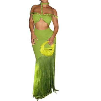 Strapless Tassel Maxi Dress For Women Twisted Design Off-shoulder Resort Party Maxi Dress