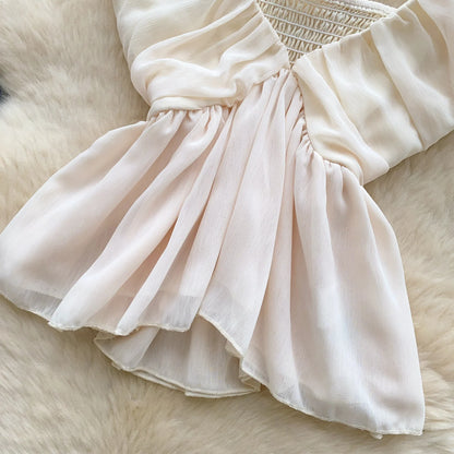Chiffon Tops Straps Deep V Backless Top Ruffles Short Tank Top Vacation Style Sexy Tops