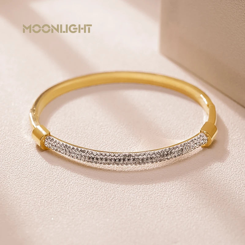 Trendy Titanium Steel Cubic Zirconia Cuff Bangles for Women