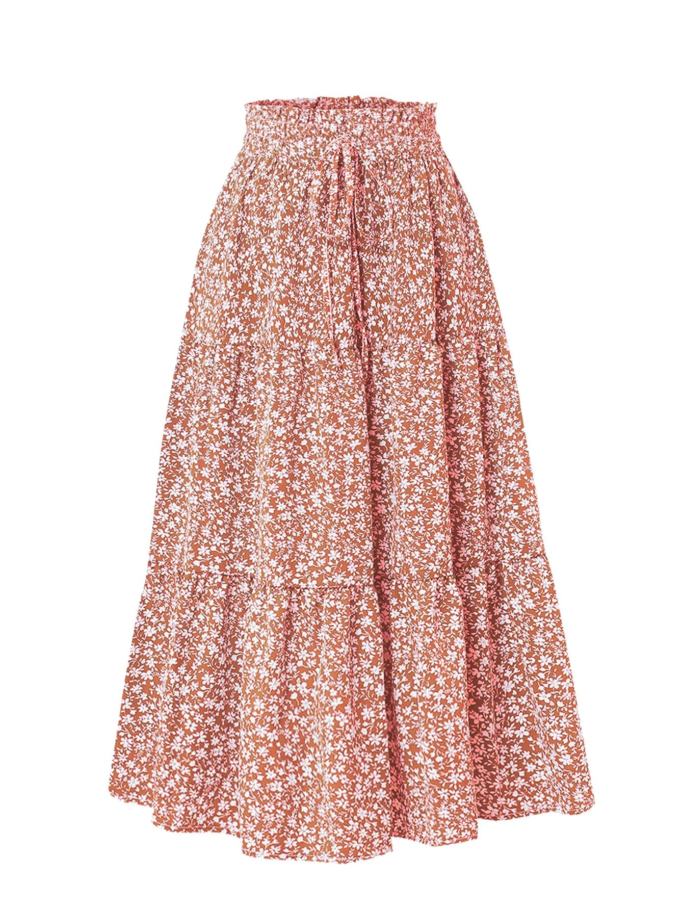 Women's Patchwork Solid Color Loose Skirt; Commuting Casual Cake Skirt; Elastic Waist Elegant Skirt