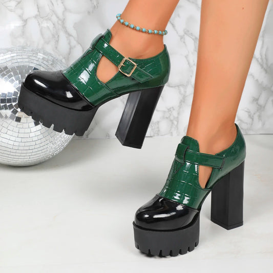 Comfortable Thick Heel Shoes Round Head Deep Mouth Thick Sole Color Matching High Heels