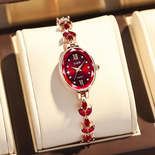 Women's Light Luxury Diamond Inlaid Watch Waterproof Oval Quartz Bracelet