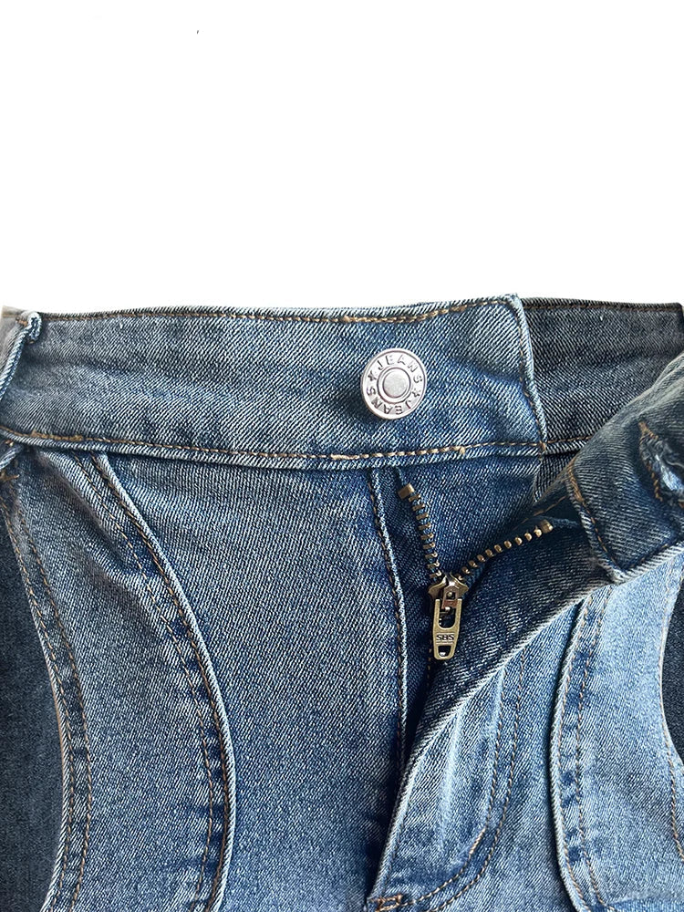 Stretchy Cross Hollow Out Loose Denim Cargo Pants for Women