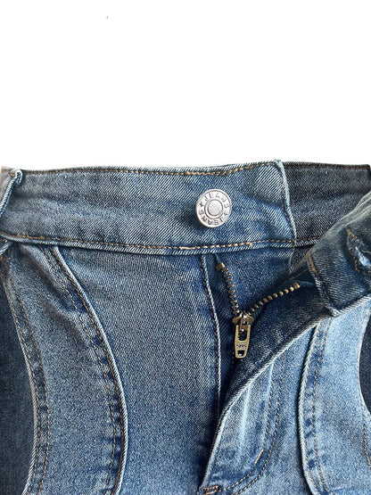 Stretchy Cross Hollow Out Loose Denim Cargo Pants for Women