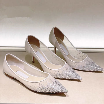 Mesh Pointed Shallow Mouth Sexy Pump Heels Stiletto Shoes Bridal Shoes