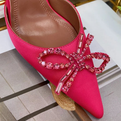 Women's High Heels Rhinestone Bow Pointy Glasses with Stilettos and Sandals Women.