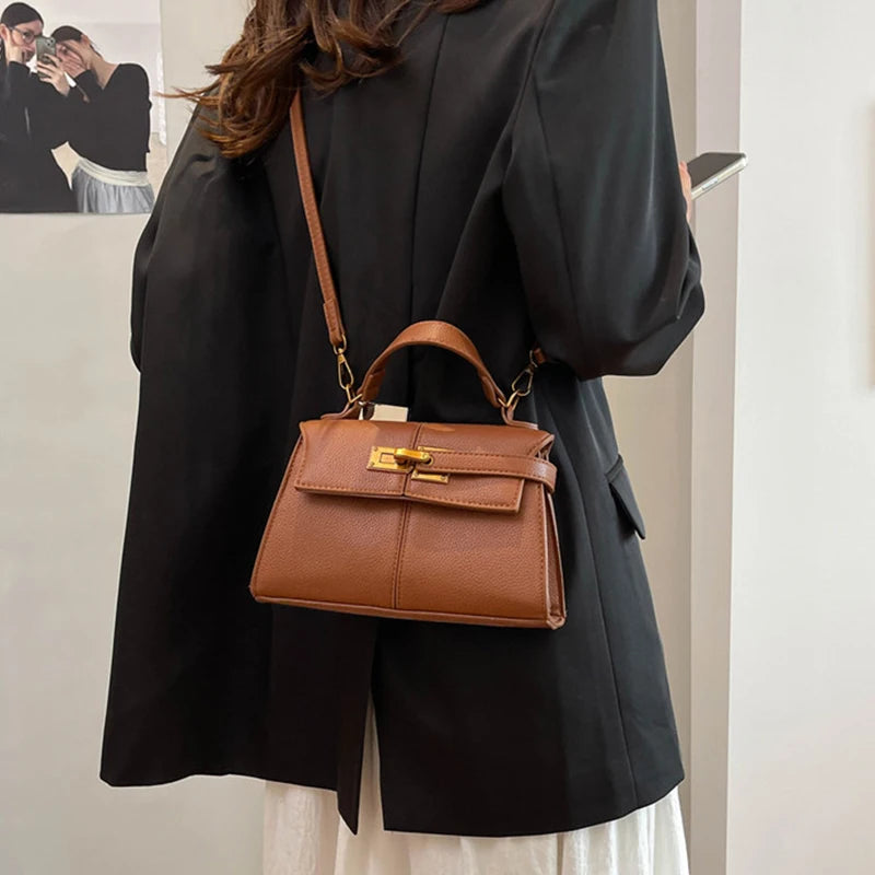 Luxury Trapezoidal Clutch Bag Hardware Lock Design Square Shoulder Handbag