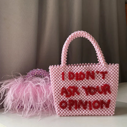 Pearl Bead Bag With Feather Fur Designer Brand Clear Acrylic Crystal Handbag Handmade